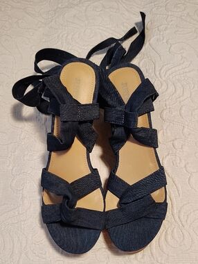 JustFab Dark Navy Wrap Tie Sandals